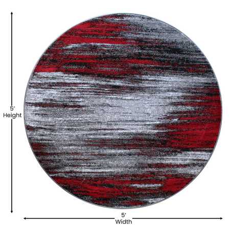 Flash Furniture Red 5' x 5' Round Abstract Design Accent Area Rug ACD-RGTRZ863-55-RD-GG